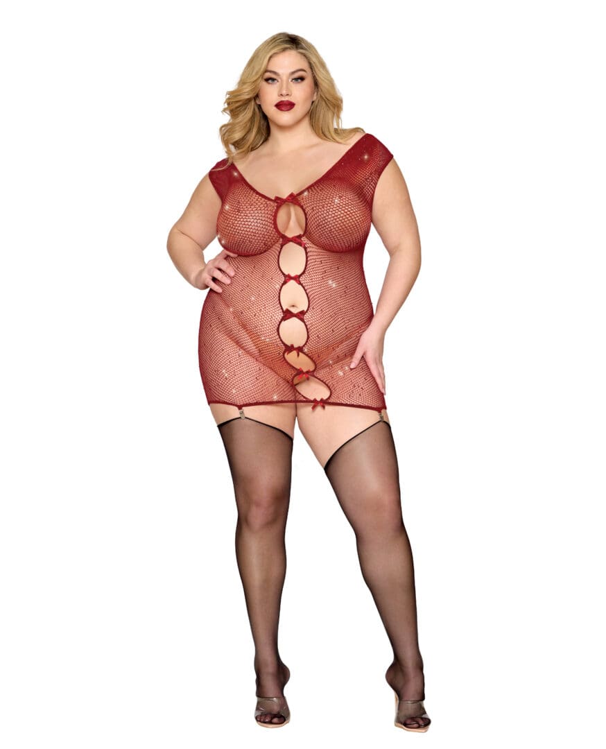 Seamless Chemise w/Rhinestone Accents & Mini Suspender Clips - Ox Blood QN