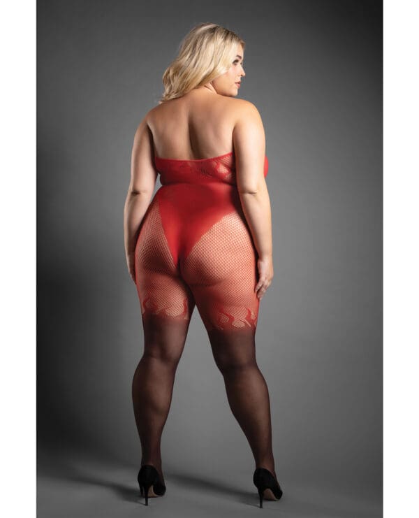 Sheer Eternal Flame Halter Open Crotch Bodystocking - Red/Black QN - Image 2