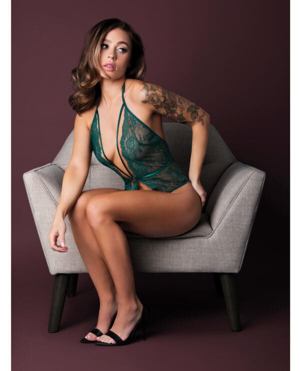 Evermore Lace Plunge Teddy - Emerald L/XL - Image 5