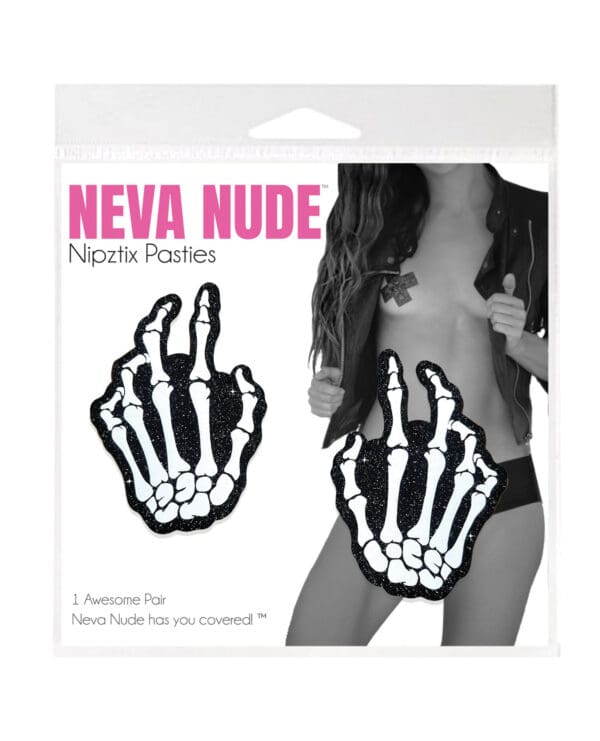 Neva Nude Holographic Skeleton Hands Pasties - White/Black O/S - Image 2