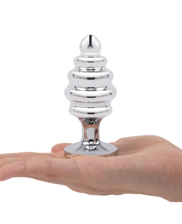 Gemsations 3 pc 2.95" & 3.25" & 3.7" Ripple Bling Bling Metal Butt Plug Training Set - Silver - Image 4
