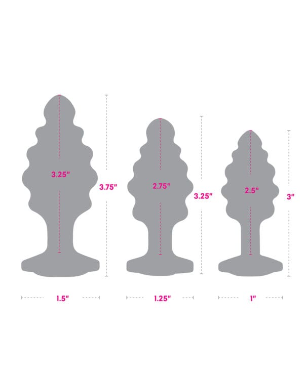 Gemsations 3 pc 2.95" & 3.25" & 3.7" Ripple Bling Bling Metal Butt Plug Training Set - Silver - Image 5