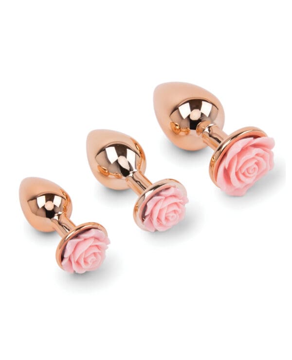 Gemsations 3 pc 2.75" & 3.15" & 3.7" Rose Metal Butt Plug Training Set - Rose Gold - Image 2