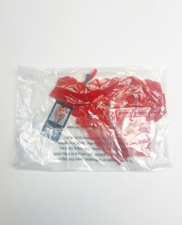 Lace Panty w/Heart Cut Out Back & Pearl Chain Detail - Red XL - Image 3