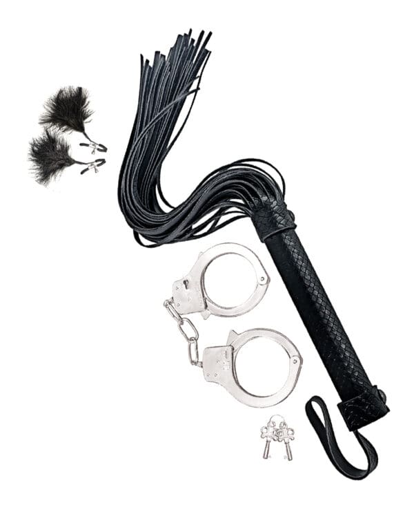 Bondage by Nasstoys Whip & Cuff Set - Black - Image 2