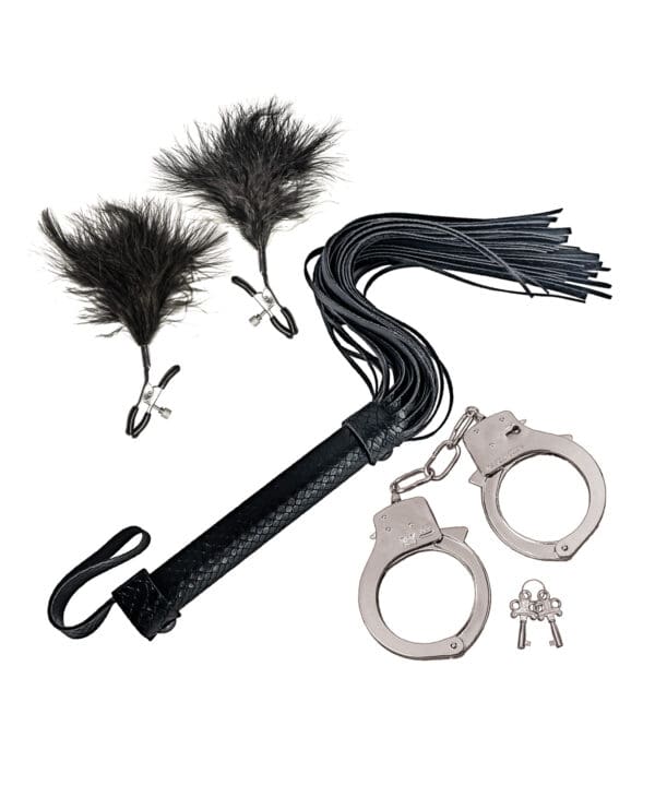 Bondage by Nasstoys Whip & Cuff Set - Black - Image 4