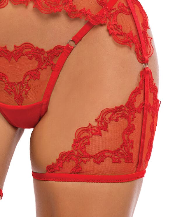 Baroque Heart Embroidered Lace 3 pc Chaps Set - Red XL - Image 3