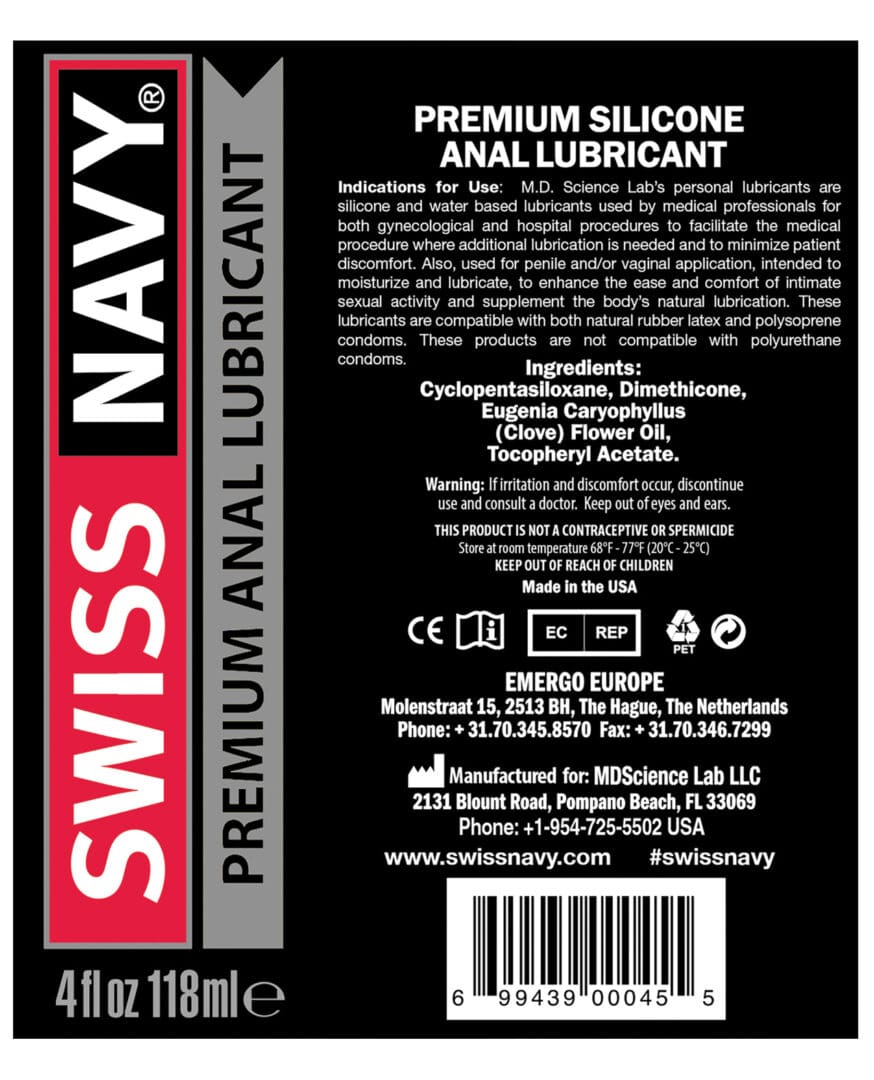 Swiss Navy Silicone Based Anal Lubricant - 4 oz - Image 2
