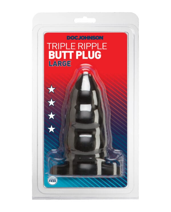 Triple Ripple Butt Plug - Large Black