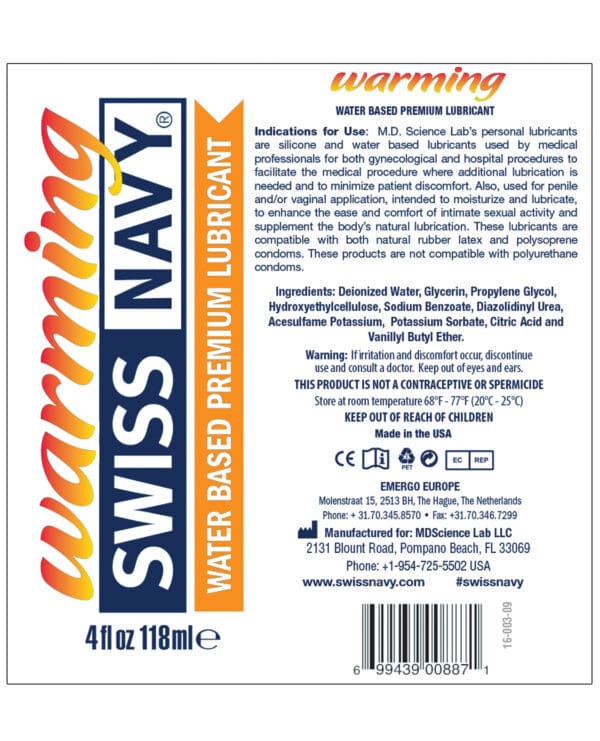 Swiss Navy Warming Water Based Lubricant - 4 oz - Image 2