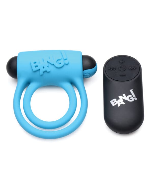 Bang! Vibrating Cock Ring & Bullet w/Remote Control - Blue - Image 2
