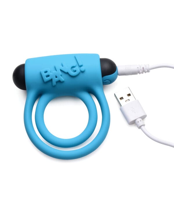 Bang! Vibrating Cock Ring & Bullet w/Remote Control - Blue - Image 3