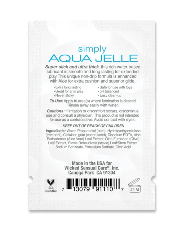 Wicked Sensual Care Simply Aqua Jelle Water Based Lubricant - .1 oz - Image 2