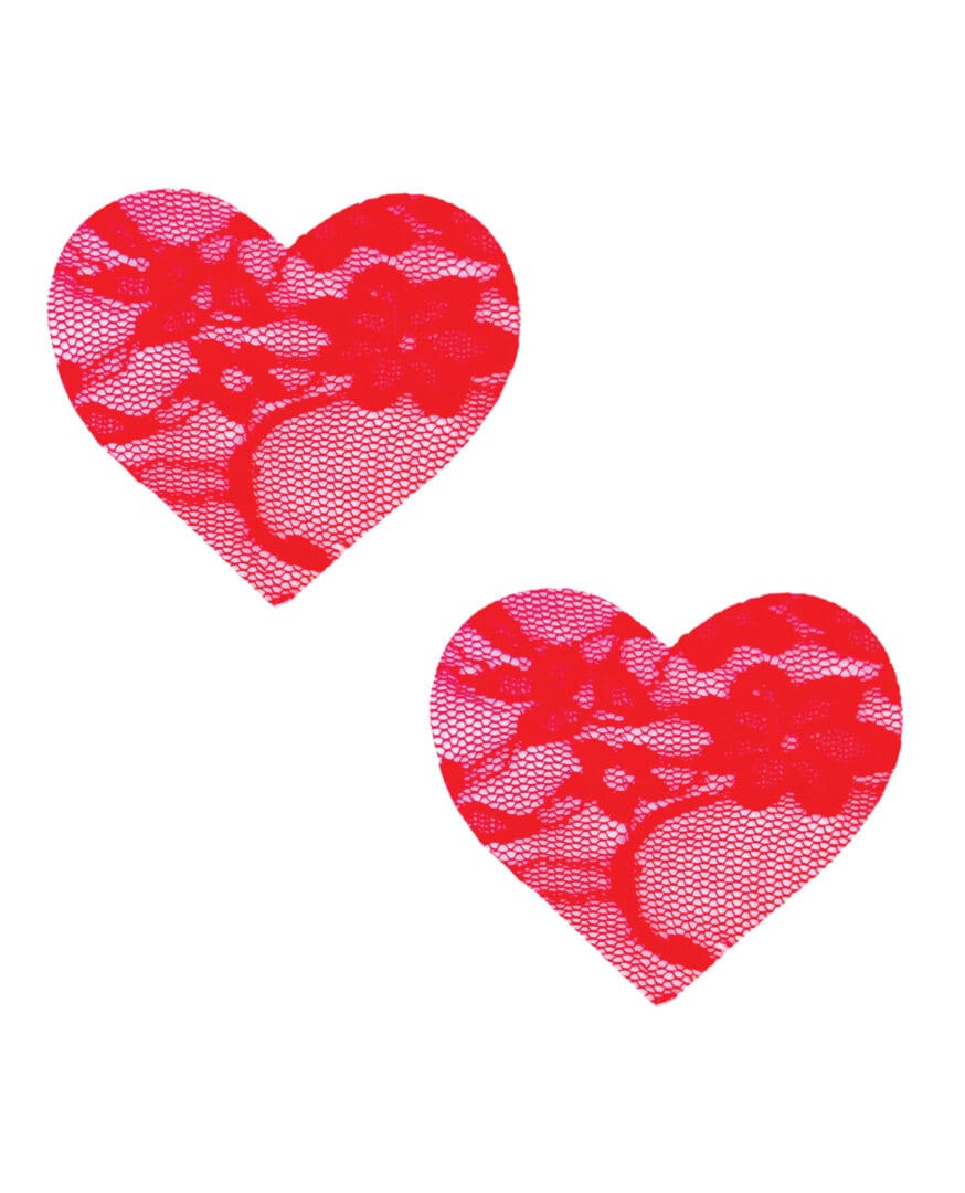 Neva Nude Lace Heart Pasties - Red O/S