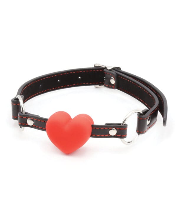 Plesur Heart Ball Gag w/Red Hearts - Black - Image 2