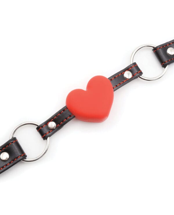 Plesur Heart Ball Gag w/Red Hearts - Black - Image 3