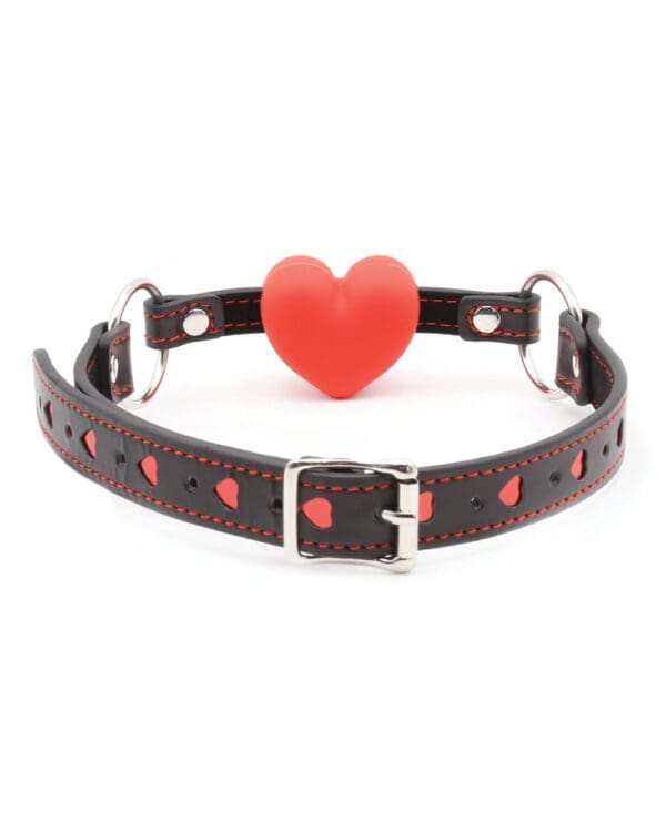 Plesur Heart Ball Gag w/Red Hearts - Black - Image 4