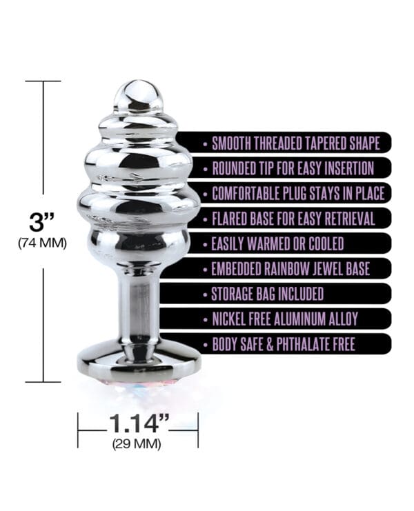 Nixie Honey Dipper Ribbed Metal Rainbow Jeweled Butt Plug - Small - Image 3