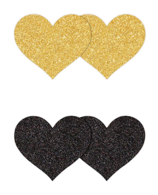 Pretty Pasties Glitter Hearts Black/Gold - 2 Pair - Image 3