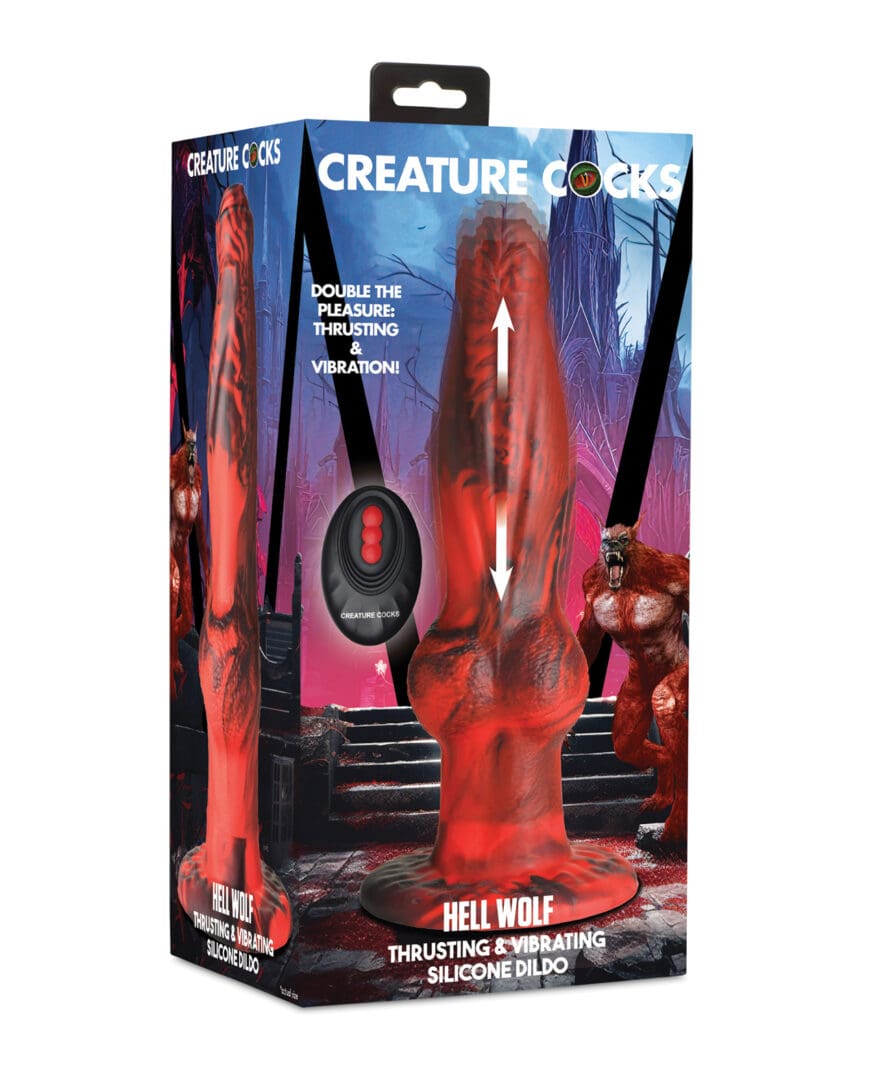 Creature Cocks Hell-Wolf Thrusting & Vibrating Silicone Dildo - Black/Red