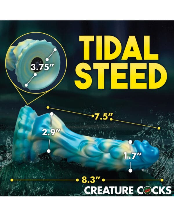 Creature Cocks Sea Stallion Vibrating Dildo w/ Remote - Blue/Yellow - Image 4