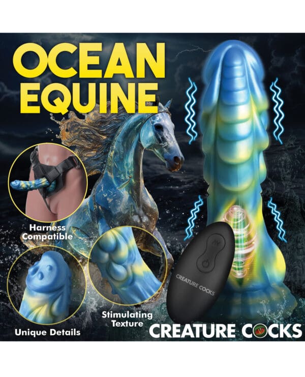 Creature Cocks Sea Stallion Vibrating Dildo w/ Remote - Blue/Yellow - Image 5