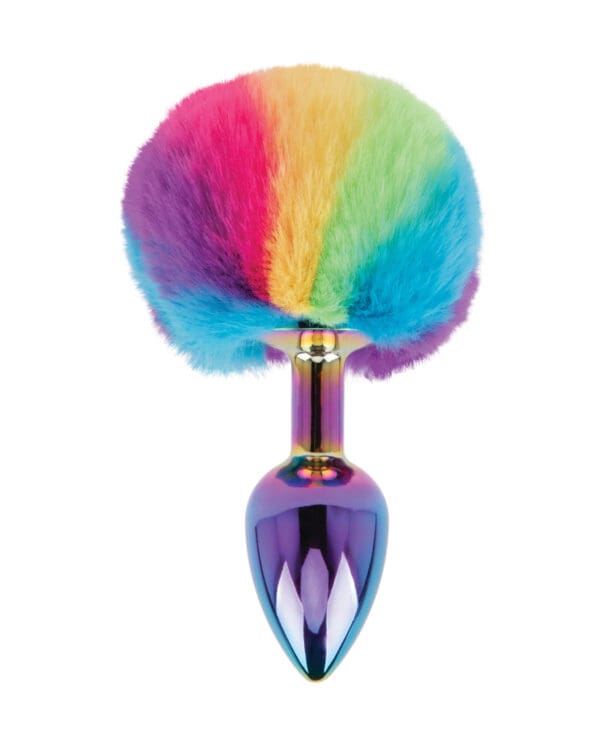 Gemsations 2.95" Metal Bunny Tail Rainbow Butt Plug - Rainbow - Image 2