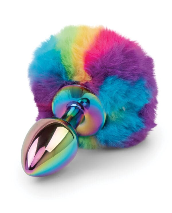 Gemsations 2.95" Metal Bunny Tail Rainbow Butt Plug - Rainbow - Image 3