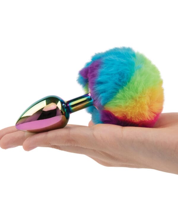 Gemsations 2.95" Metal Bunny Tail Rainbow Butt Plug - Rainbow - Image 4