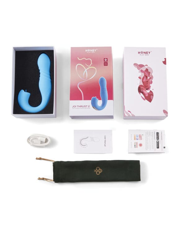 Joi Thrust 2 Thrusting G-Spot Vibrator & Clit Licker - Blue - Image 3