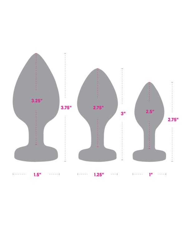 Gemsations 3 pc 2.75" & 3.15" & 3.7" Silicone Bling Bling Heart Butt Plug Training Set - Black - Image 5