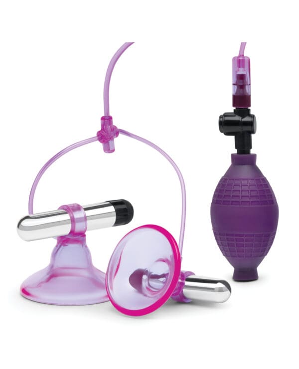 Lux Fetish Vibrating Nipple Suckers w/Quick Release - Pink/Purple - Image 2