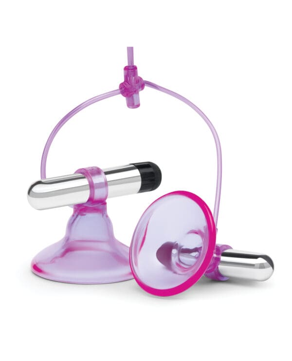 Lux Fetish Vibrating Nipple Suckers w/Quick Release - Pink/Purple - Image 3