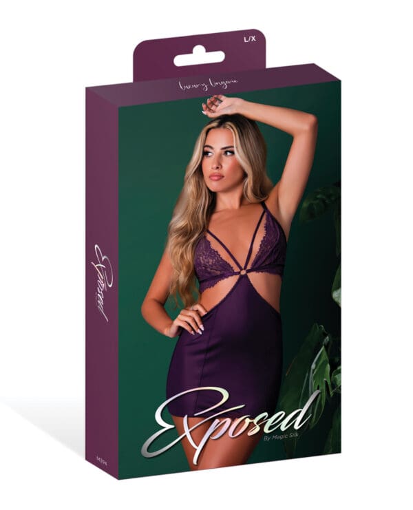 Leather & Lace Stretch Mesh and Lace Chemise w/Thong 2 pc Set - Plum L/XL - Image 5