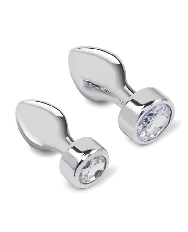 Gemsations 2 pc 3.25" & 3.7" Tapered Bling Bling Metal Butt Plug Training Set - Silver - Image 2