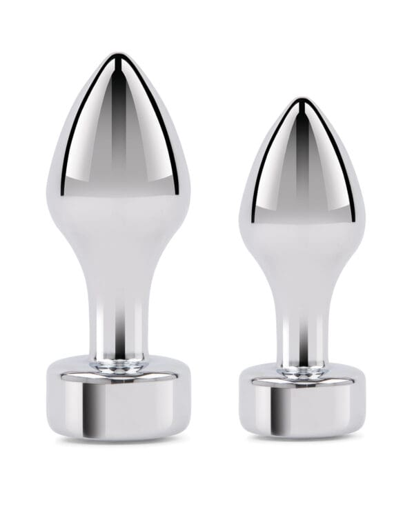 Gemsations 2 pc 3.25" & 3.7" Tapered Bling Bling Metal Butt Plug Training Set - Silver - Image 3