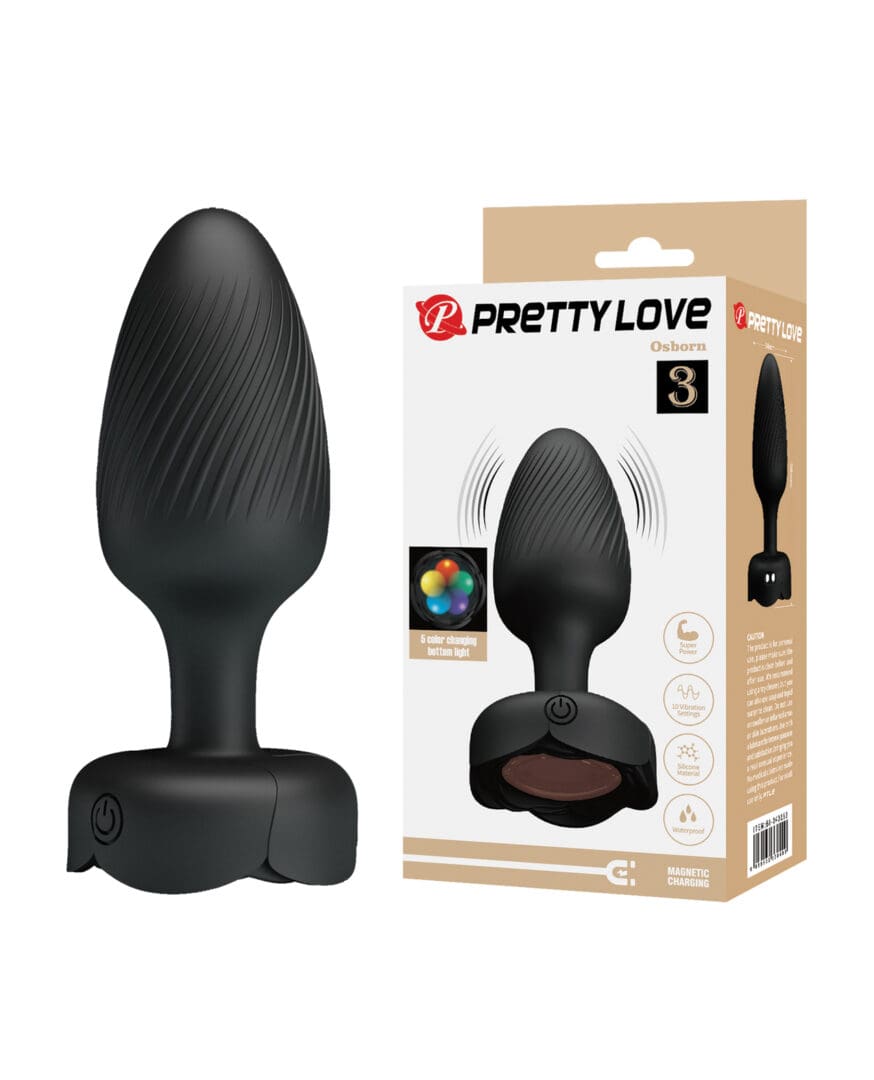 Pretty Love Osborn Medium Butt Plug w/Multi Color Bottom Light - Black