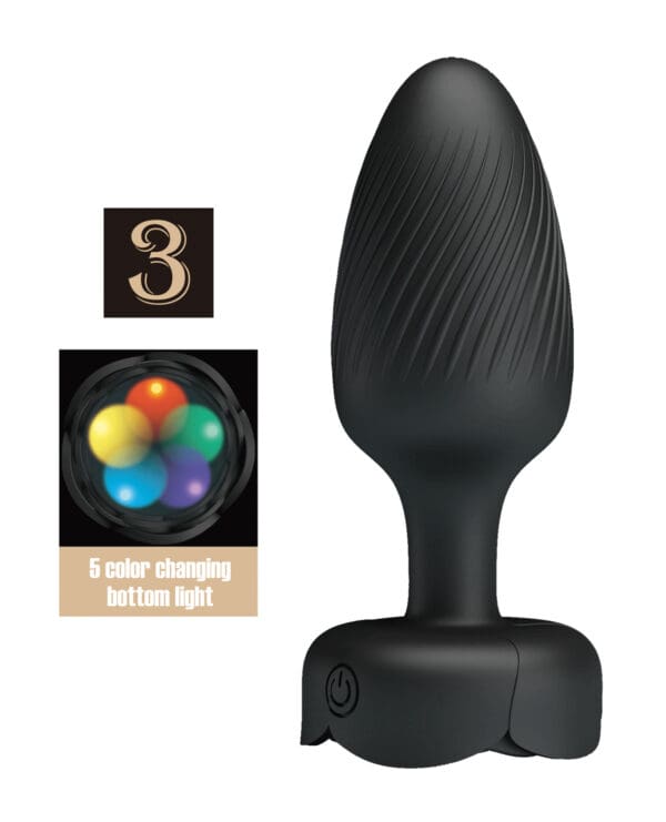 Pretty Love Osborn Medium Butt Plug w/Multi Color Bottom Light - Black - Image 5