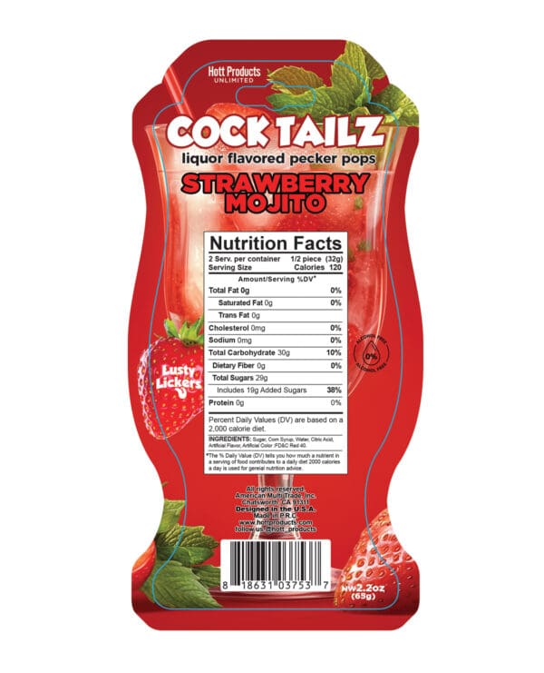 Cock Tailz Liquor Flavored Pecker Pops - Strawberry Mojito Red/White Stripe - Image 3