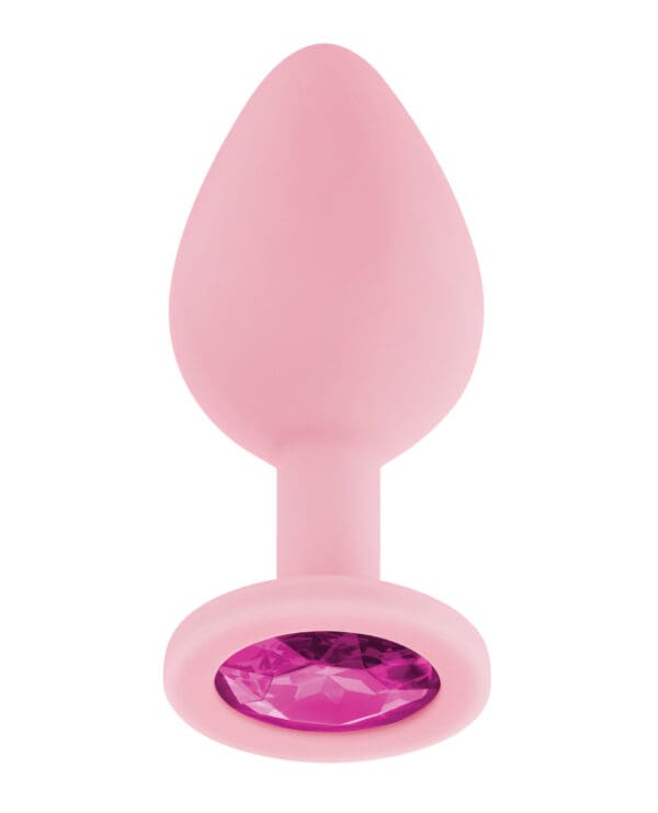 Luv Inc. Jeweled Silicone Butt Plug w/Three Stones - Medium Light Pink - Image 2