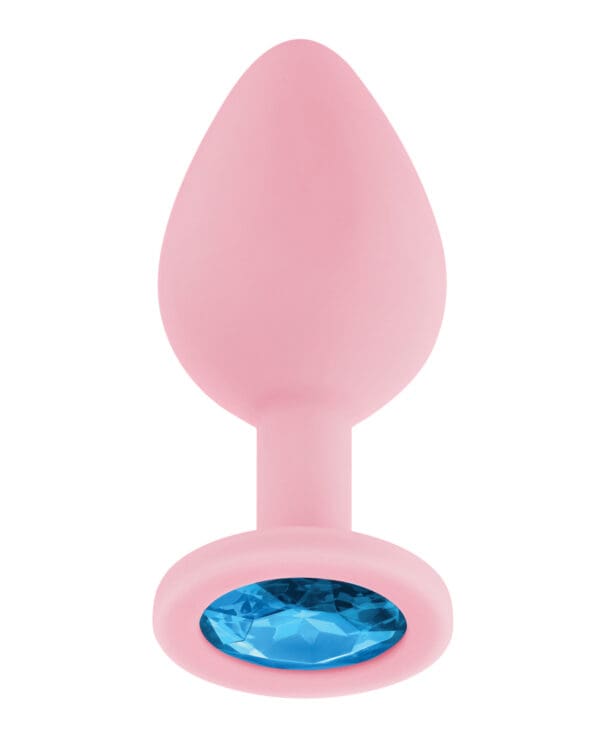 Luv Inc. Jeweled Silicone Butt Plug w/Three Stones - Medium Light Pink - Image 4