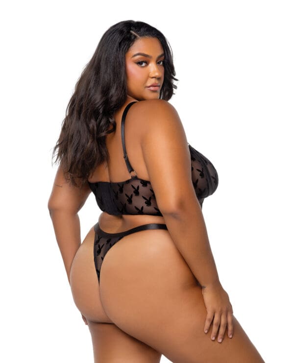 Playboy Bunny Charm Mesh Bralette w/Thong 2 pc Set - Black 2X - Image 2