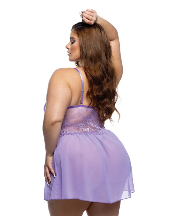 Paradise Dream Lace and Mesh Babydoll w/Thong - Lilac 1X/2X - Image 2
