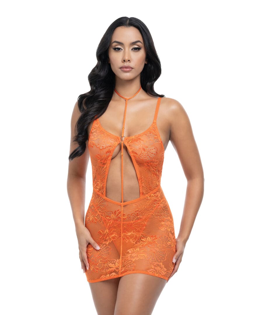 Presley Lace Babydoll w/G-String 2 pc Set - Dragon Fire Orange L/XL