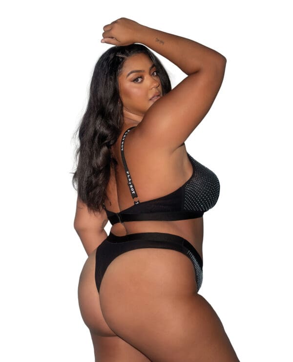 Playboy Disco Fever Rhinestone Bralette w/Thong 2 pc Set - Black 2X - Image 2