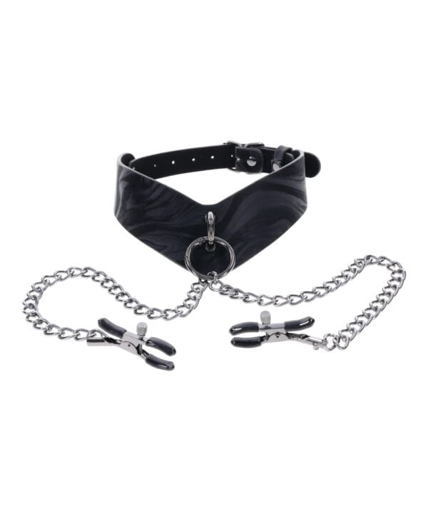 Sportsheets Velvet Noir Collar & Removable Clamps - Black - Image 3