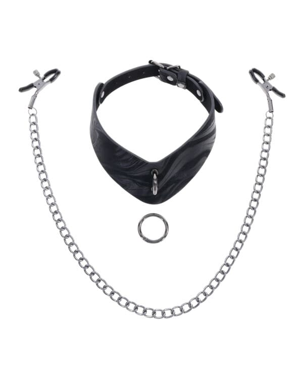 Sportsheets Velvet Noir Collar & Removable Clamps - Black - Image 4