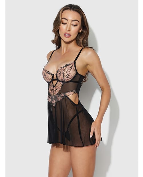 Nova Lace & Mesh Babydoll w/G-String 2 pc Set - Black XL