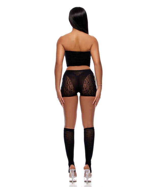 Cross Your Mind Tube Top w/Boy Short & Open Toe Socks Bodystocking - Black QN - Image 3