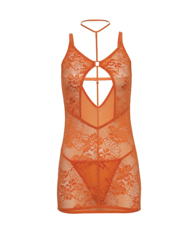 Presley Lace Babydoll w/G-String 2 pc Set - Dragon Fire Orange S/M - Image 4
